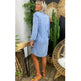 Round Neck Pleated Loose Solid Color Casual Plus Size Denim Dress - EX-STOCK CANADA