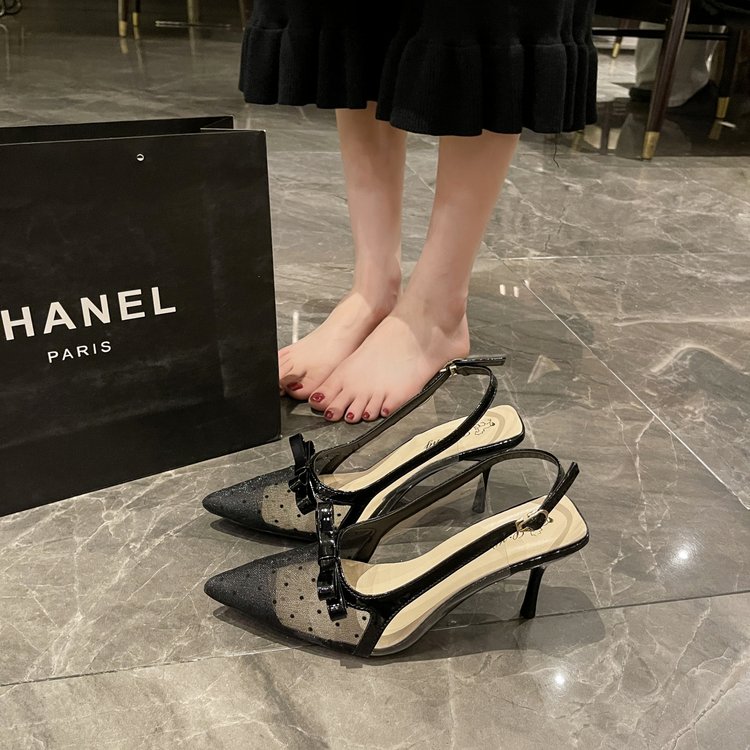 2026 Neue Ankunft Geschlossene Damenabsätze, Sommer Offene Spitz-Toe Stiletto-Sandalen mit Schleife & Tüll, Sexy Einzel-Pumps 