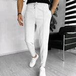 Men's Casual Fashion Waffle High Waist Drawstring Elastic fitted straight leg Pant