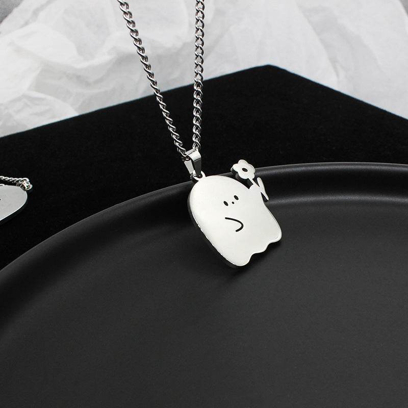 Stainless Steel Cute Ghost Couple Necklace Kawaii Animal Cat Pendant Necklace Lovers Friendship Jewelry Gifts EX-STOCK
