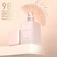 Cosmetic bottle with packaging on a light pink background