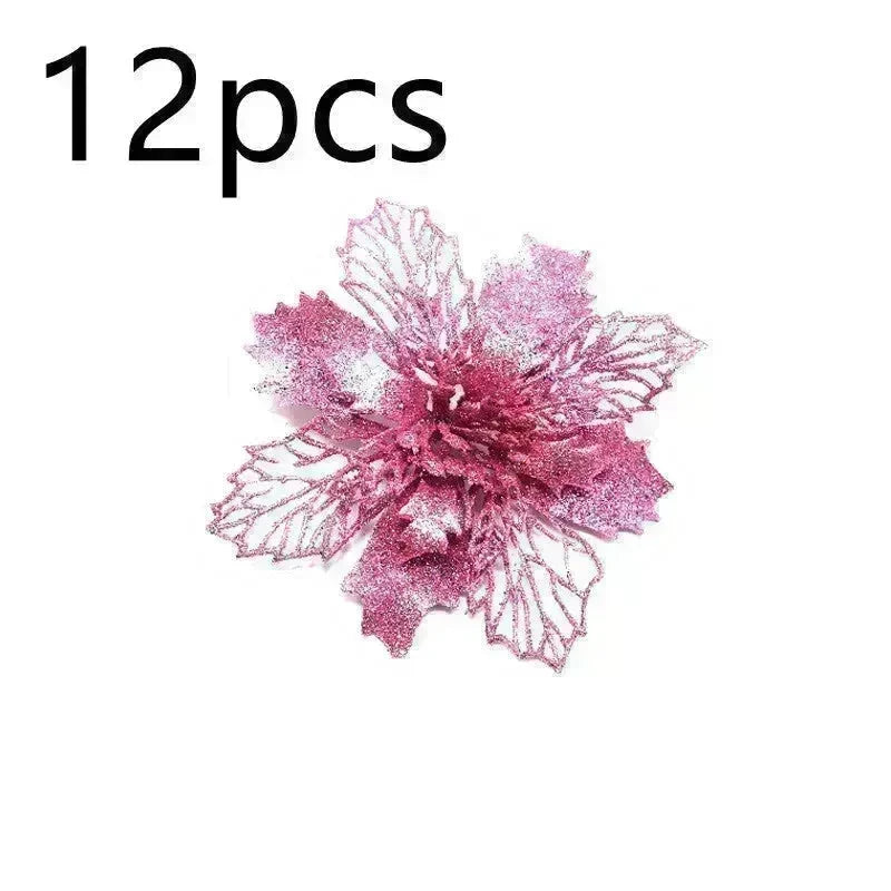 Glitter Artifical Christmas Flowers Christmas Tree Decorations For Home Fake Flowers Xmas Ornaments New Year Decor - EX-STOCK CANADA