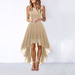 Women's Lace Patchwork Chiffon Dress – Hi-Low Swing A-Line Sleeveless | 8 Colours | XS–3XL