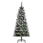 5ft Decorated Christmas Tree With Red Berries And Pine Cones, Flocked Christmas Tree With Pencil Shape, Green EX-STOCK Canada 