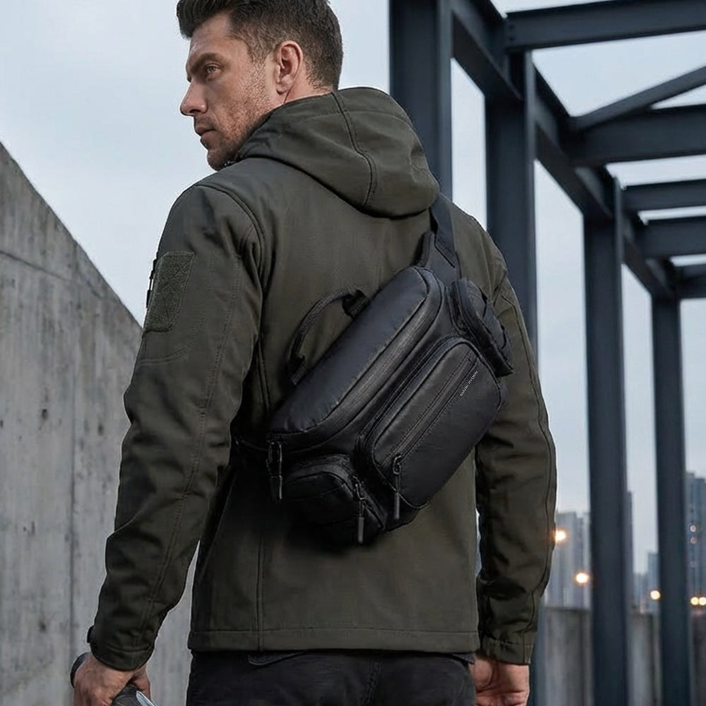 Men's Large-Capacity Motorcycle Riding Crossbody Sling Bag – Tactical Oxford Fanny Pack (Elite Black)