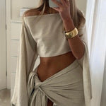 Women's lace-up top and strappy skirt two-piece set