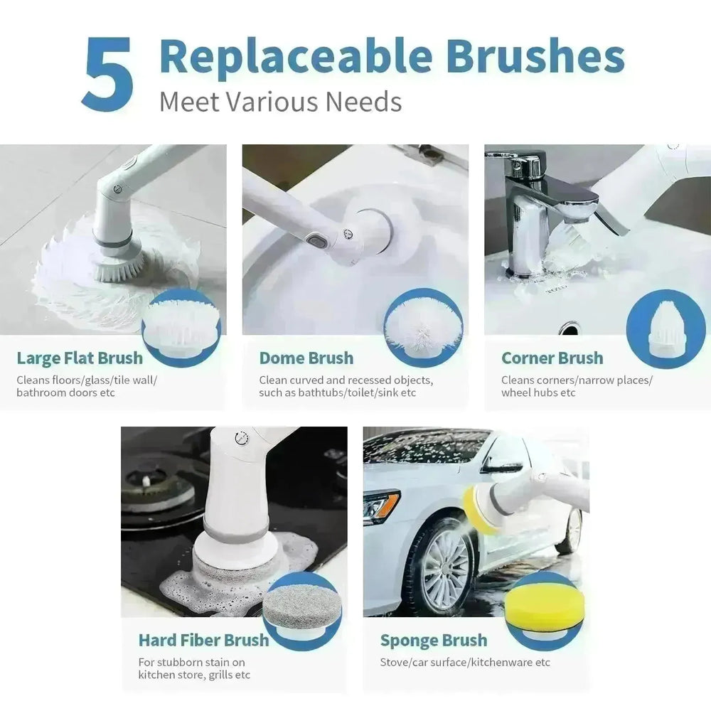 Electric Spin Scrubber, Bathroom Cleaning Brush, With 5 Replacement Heads, Brush With Long Handle For Kitchen, Bathtub, Floor, Toilet, - EX-STOCK CANADA