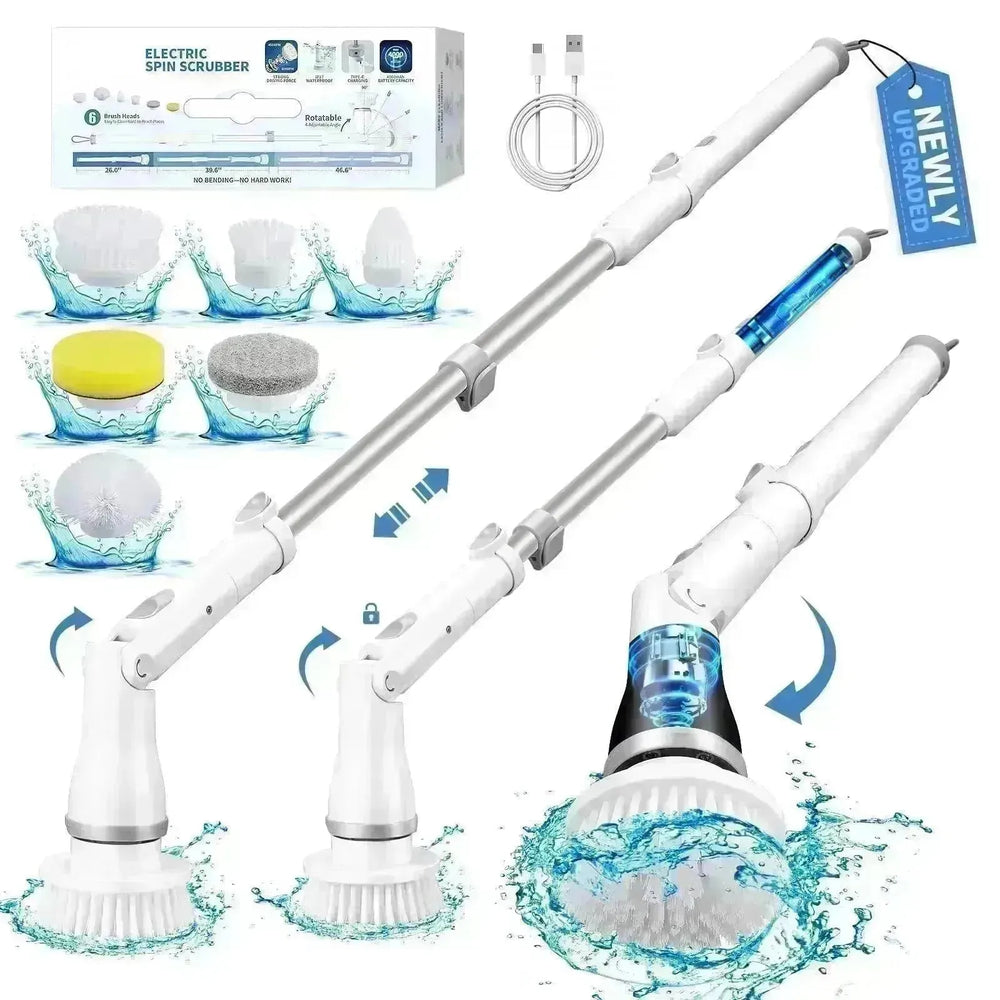 Electric Spin Scrubber, Bathroom Cleaning Brush, With 5 Replacement Heads, Brush With Long Handle For Kitchen, Bathtub, Floor, Toilet, - EX-STOCK CANADA