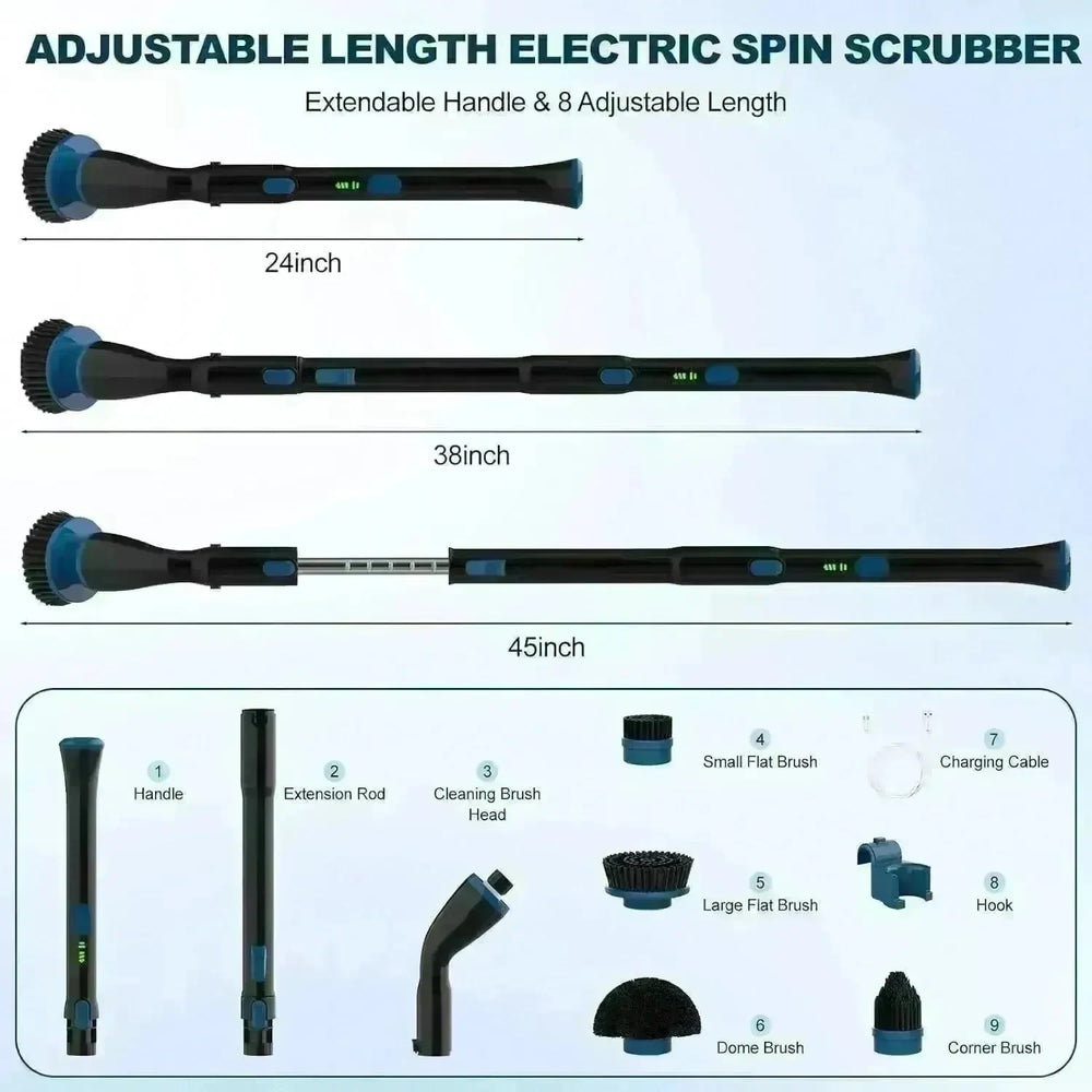 Electric Spin Scrubber, Cordless Cleaning Brush With 4 Replaceable Brush Heads And Adjustable Handle for Bathroom, Kitchen, Tub, Tile, Floor - EX-STOCK CANADA