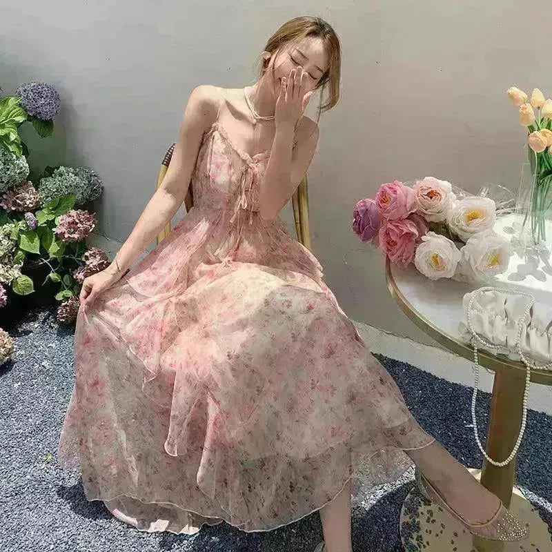 Elegant Floral Flare Sleeveless Long Maxi Dress Casual Outdoor Summer Dress for Women - EX-STOCK CANADA