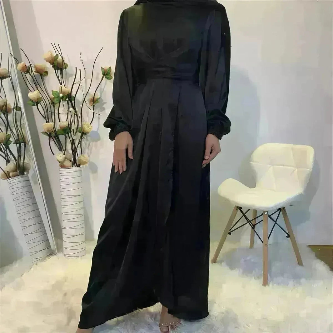 Elegant Solid Color Abaya Dress Robe for Arab Dubai Turkey Middle East Women. - EX-STOCK CANADA