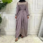 Elegant Solid Color Abaya Dress Robe for Arab Dubai Turkey Middle East Women. - EX-STOCK CANADA