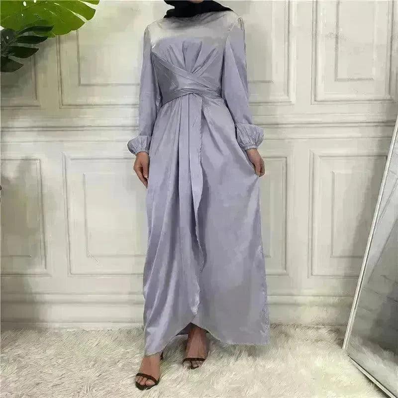 Elegant Solid Color Abaya Dress Robe for Arab Dubai Turkey Middle East Women. - EX-STOCK CANADA