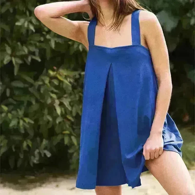 Elegant Solid Color Wide Leg Short Sleeveless Women Jumpsuit Fashionable Short Skirt Casual Jumpsuit for Women - EX-STOCK CANADA