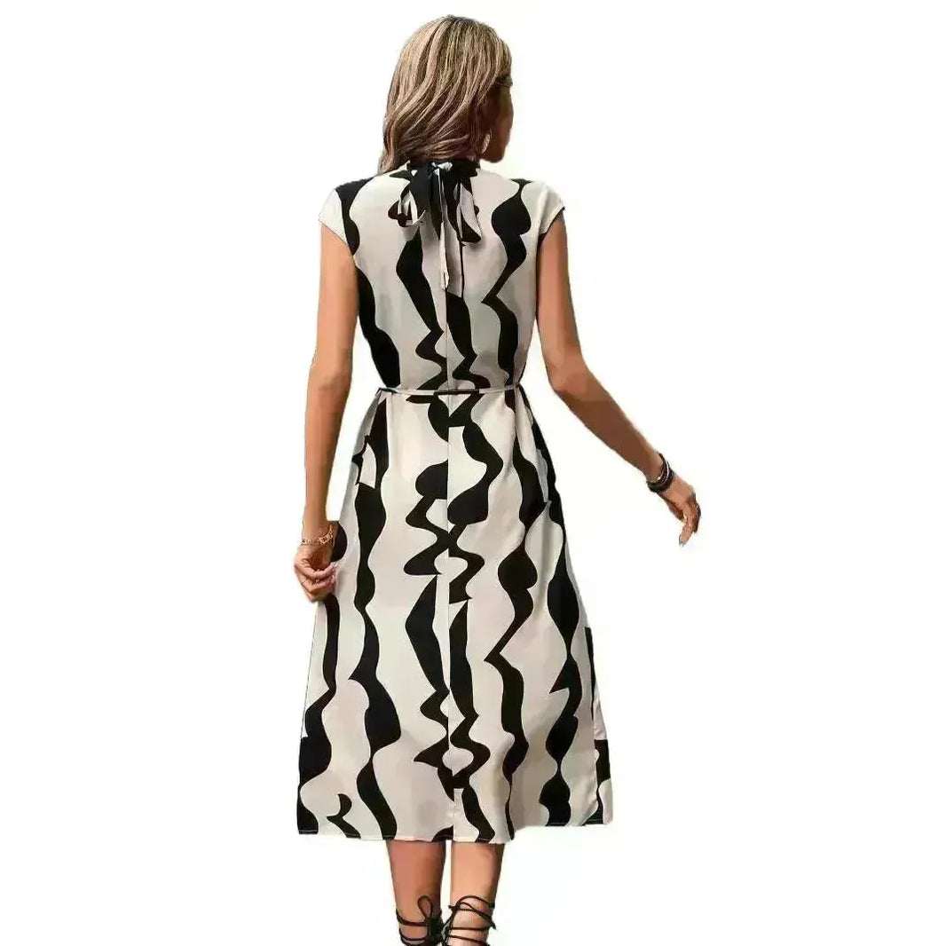Elegant Summer Sleeveless Irregular Pattern Print Vest Women's Midi Dress - EX-STOCK CANADA