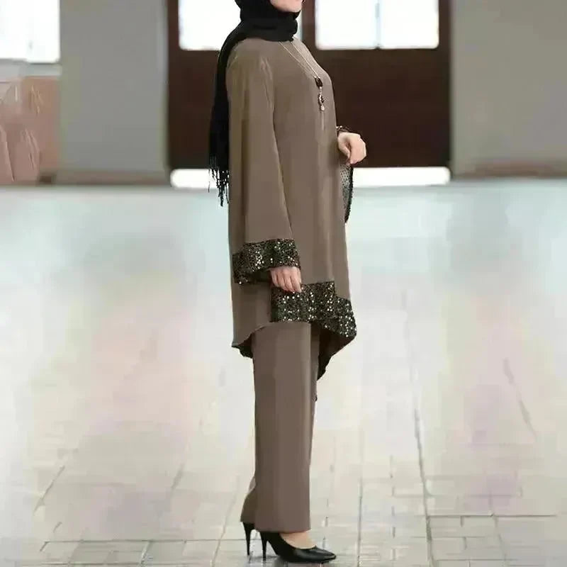 Elegant Two piece Dress Suit for Classy Arab Dubai Turkey Middle East Women Outfit set - EX-STOCK CANADA