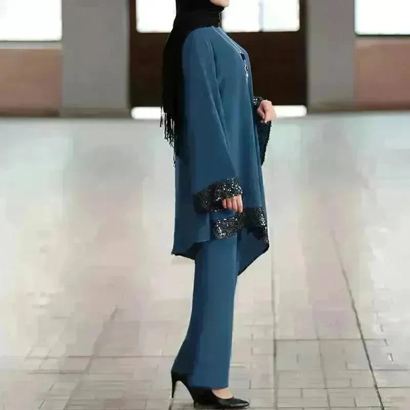 Elegant Two piece Dress Suit for Classy Arab Dubai Turkey Middle East Women Outfit set - EX-STOCK CANADA