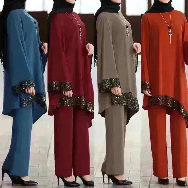 Elegant Two piece Dress Suit for Classy Arab Dubai Turkey Middle East Women Outfit set - EX-STOCK CANADA