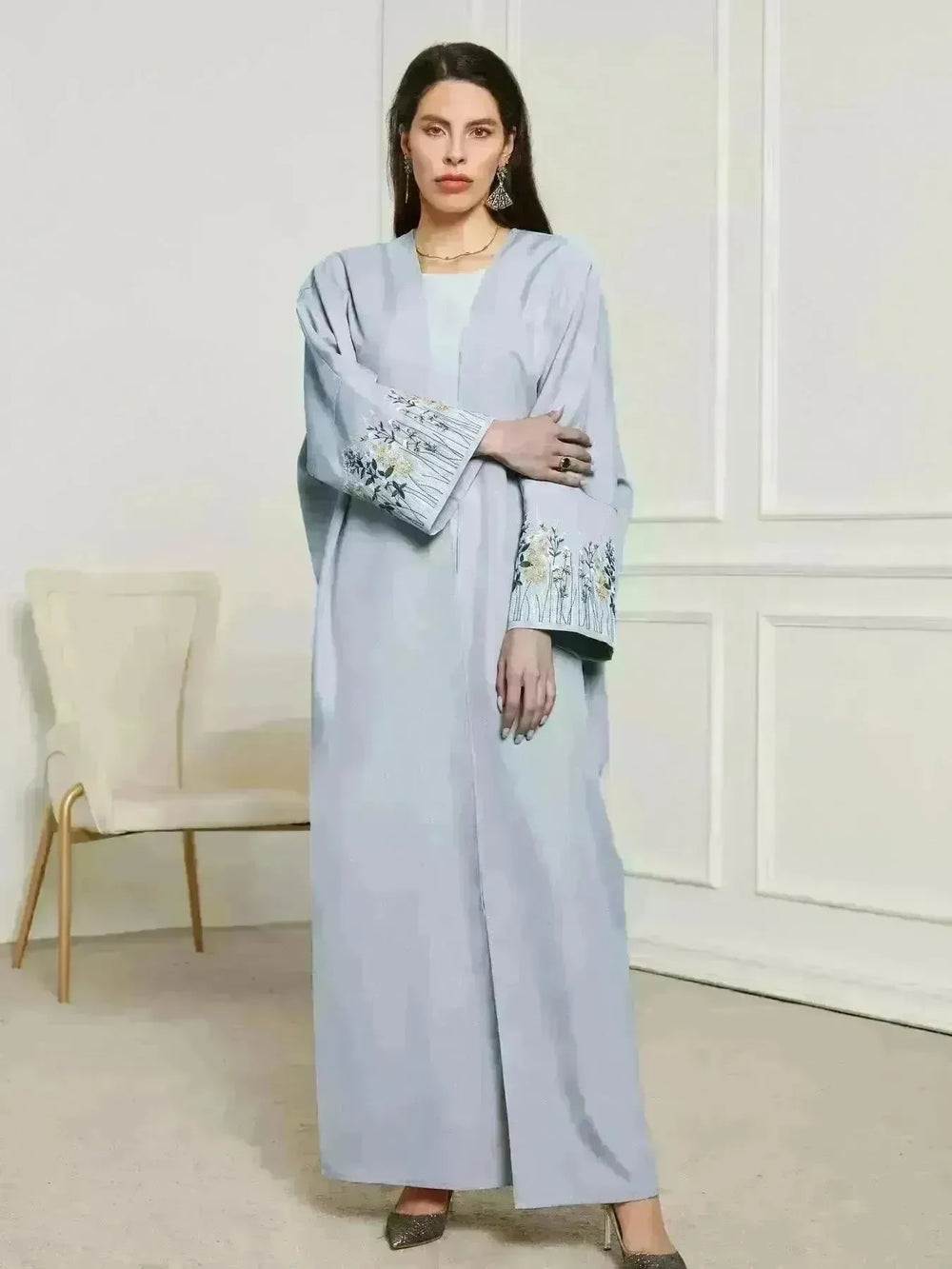 Embroidered Cardigan Abaya Dress Robe for Arab Dubai Turkey Middle East Women - EX-STOCK CANADA