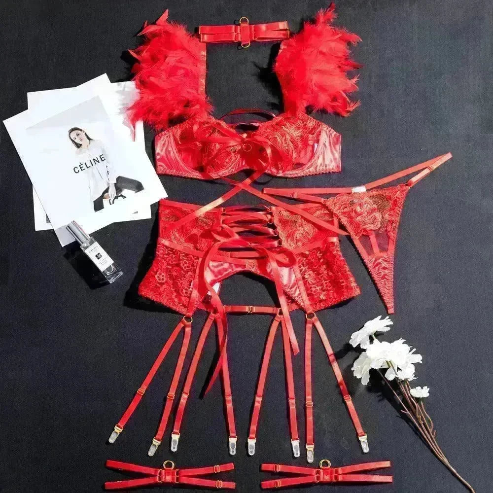 Embroidered Garter Strap Sexy Lingerie - EX-STOCK CANADA