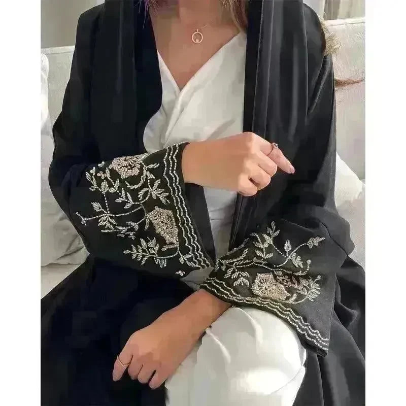 Embroidered Sleeve Loose Cardigan Abaya Dress Robe for Arab Dubai Turkey Middle East Women - EX-STOCK CANADA