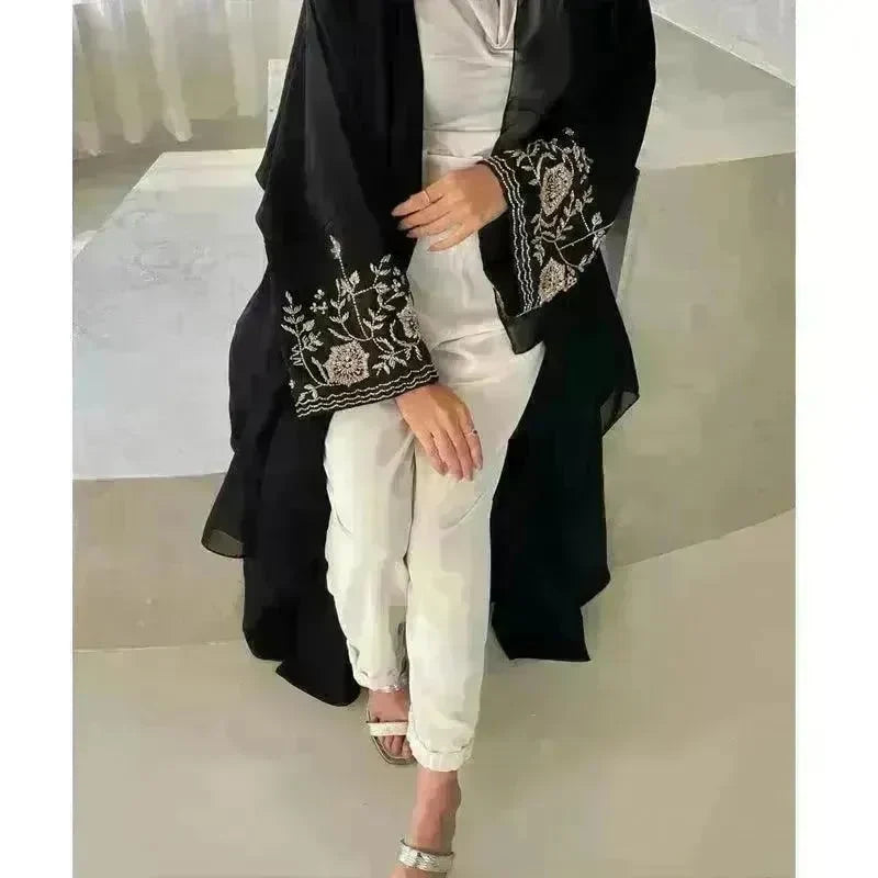 Embroidered Sleeve Loose Cardigan Abaya Dress Robe for Arab Dubai Turkey Middle East Women - EX-STOCK CANADA