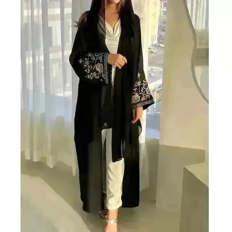 Embroidered Sleeve Loose Cardigan Abaya Dress Robe for Arab Dubai Turkey Middle East Women - EX-STOCK CANADA