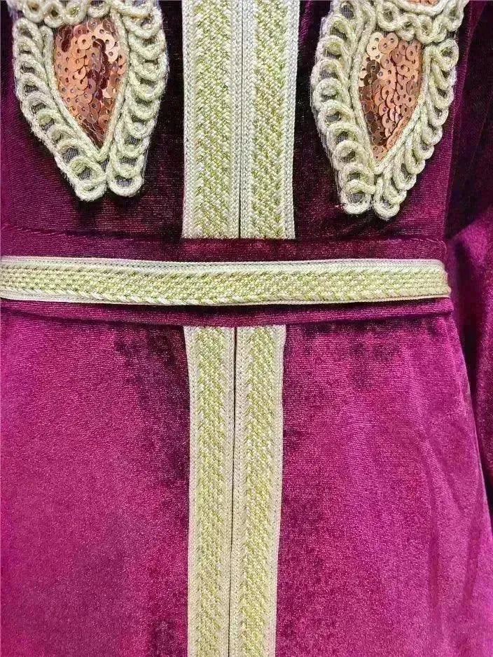 Embroidered Turkish Sequined Gold Velvet Dubai Middle East Women Dress - EX-STOCK CANADA