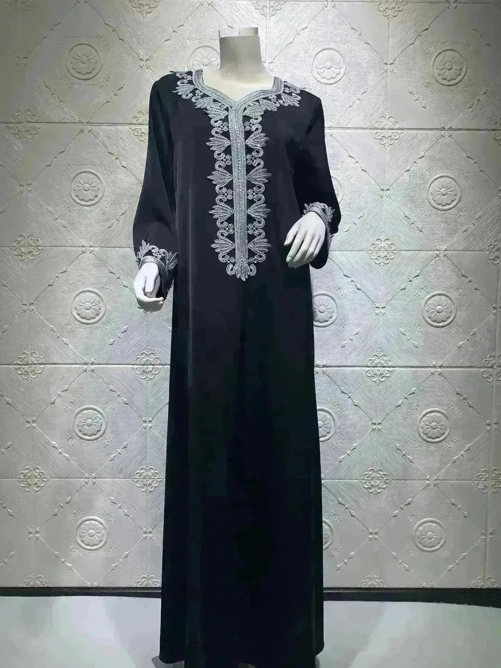 Embroidery Bronzing Lace Jalabiya Abaya Dress for Arab Dubai Turkey Middle Eastern Women - EX-STOCK CANADA