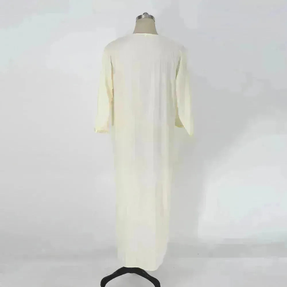 Ethnic Style Loose Casual Embroidery White Arab Robe - EX-STOCK CANADA