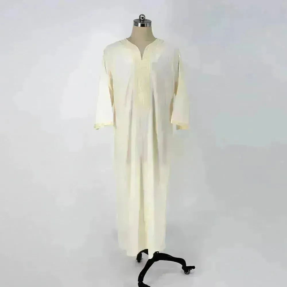 Ethnic Style Loose Casual Embroidery White Arab Robe - EX-STOCK CANADA