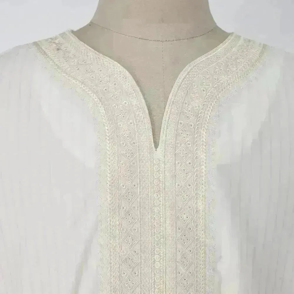 Ethnic Style Loose Casual Embroidery White Arab Robe - EX-STOCK CANADA