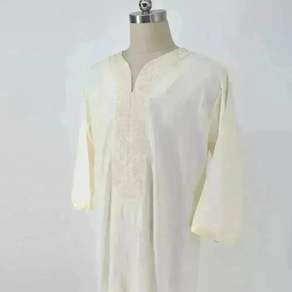 Ethnic Style Loose Casual Embroidery White Arab Robe - EX-STOCK CANADA