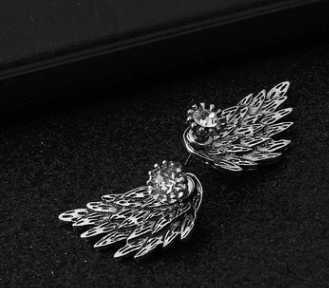 European and American foreign trade retro three-dimensional angel wings stud earrings feather-studded alloy puncture earrings - EX-STOCK CANADA
