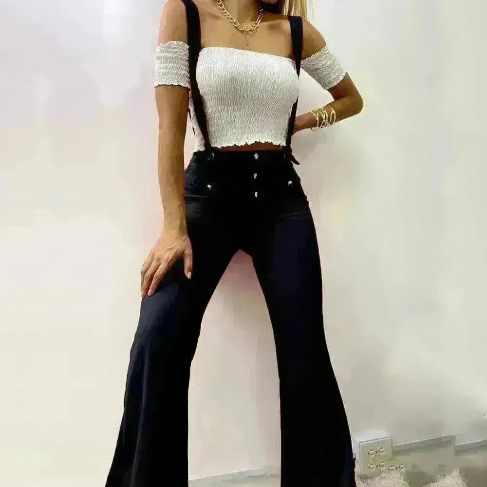 European And American High Waist Strap Casual Flared Pants - EX-STOCK CANADA
