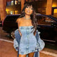European And American Style Denim Tube Top Cinched Waist Slim And Sexy Hip Bag Dress - EX-STOCK CANADA