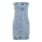 European And American Style Denim Tube Top Cinched Waist Slim And Sexy Hip Bag Dress - EX-STOCK CANADA