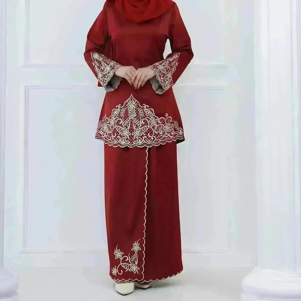 Exquisite Embroidery Two-piece Suit for Turkey Dubai Middle East Women Abaya inspired - EX-STOCK CANADA