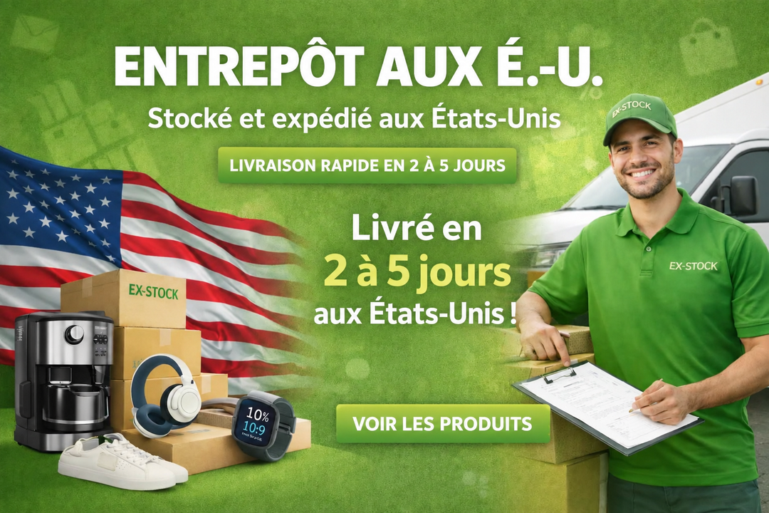Bannière française de l’entrepôt aux États-Unis EX-STOCK