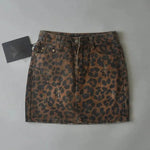 Leopard Print Mini Denim Skirt Women's High Waist Pencil Skirt - EX-STOCK CANADA