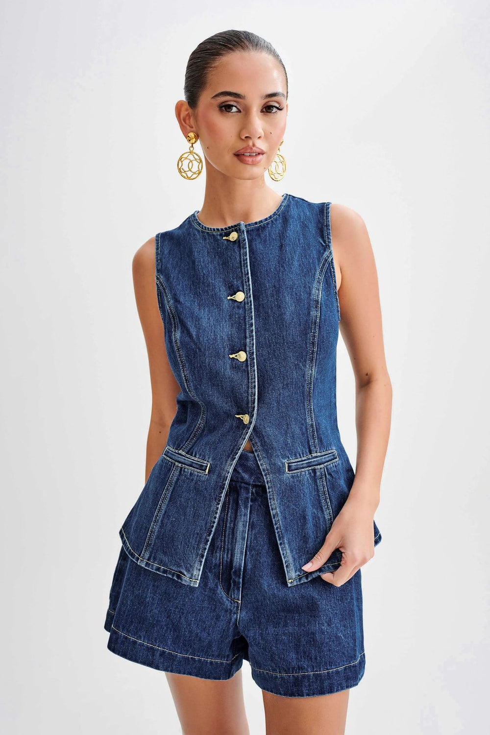 Denim Fashion Casual Sleeveless Women's Suit 