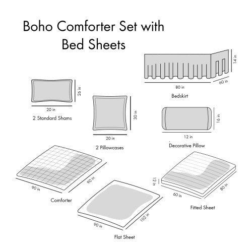 Queen Boho Comforter Set With Bed Sheets EX-STOCK