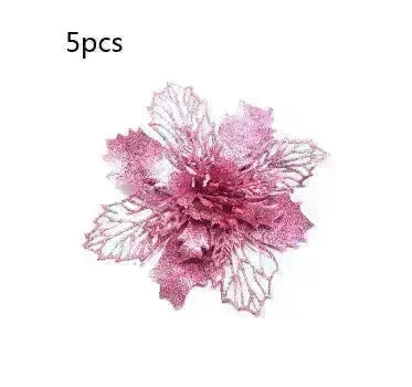 Glitter Artifical Christmas Flowers Christmas Tree Decorations For Home Fake Flowers Xmas Ornaments New Year Decor - EX-STOCK CANADA