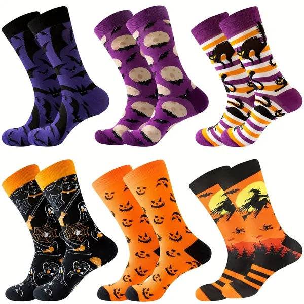6 Pairs Halloween Christmas Socks For Men Women Girls Funny Pumkin Spider Black Cat Cotton Sock Set EX-STOCK