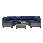 7 Pieces Outdoor Rattan Patio Sectional Set, Black Wicker Furniture Conversation Sets With Washable Cushions & Glass Coffee Table For Garden, Poolside, Backyard EX-STOCK Canada 