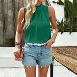 Fashion Sleeveless Top Summer Elegant Pleated  Halter Neck Top for Women Classy High Neck Top - EX-STOCK CANADA