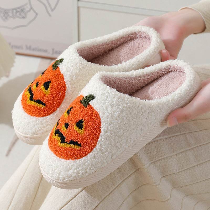 Halloween Pumpkin Cartoon Slippers Warm Winter Slippers Men And Women Couples Indoor House Shoes EX-STOCK