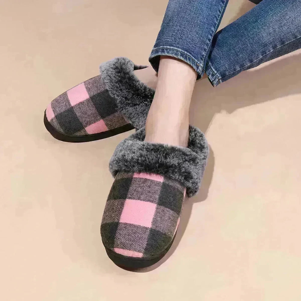 Winter Warm Plaid Plush Slippers Home Indoor Non-slip Bedroom Floor Soft Fuzzy Slipper For Couple Fashion Solid House Shoes - EX-STOCK CANADA