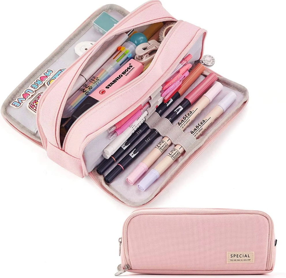 Large-Capacity Multi-Layer Pencil Case – 3-Compartment Stationery Bag for School Girls & Students