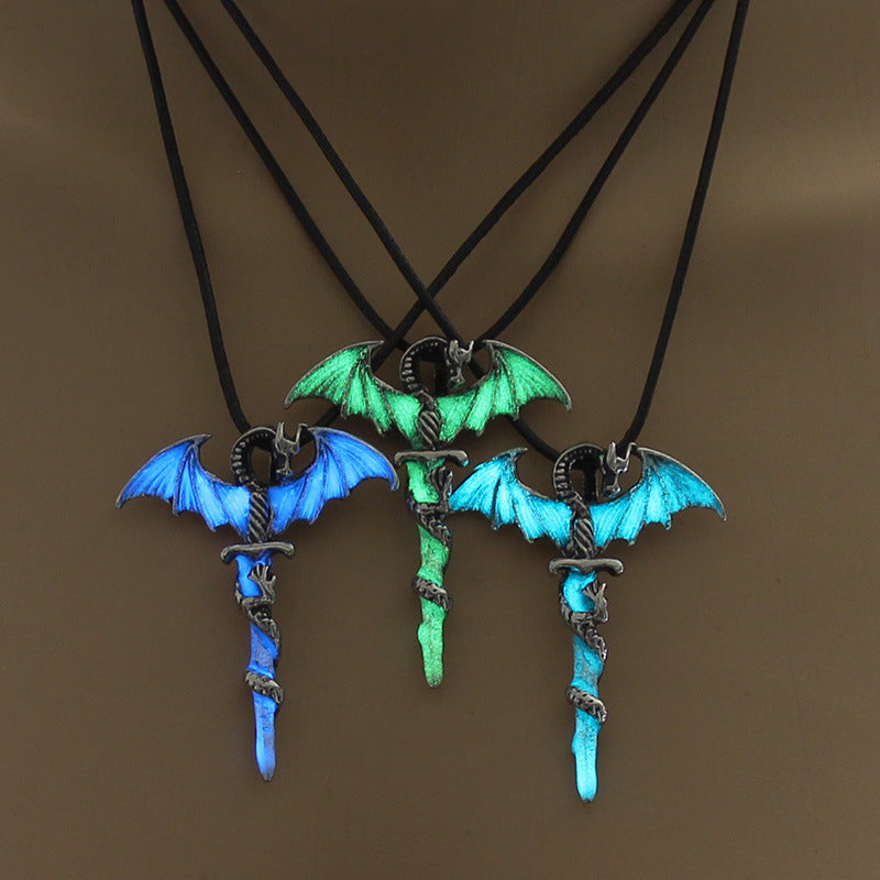 Fashion Trendy Men's Domineering Luminous Flame Dragon Necklace EX-STOCK